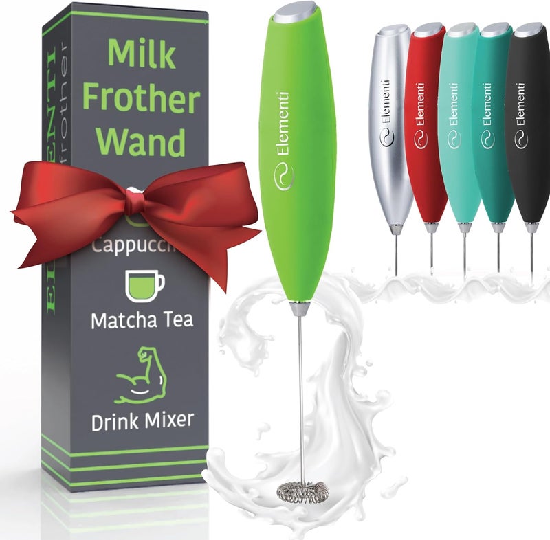 Elementi Milk Frother Wand - Powerful Hand Frother for Coffee - Handheld Electric Whisk, Milk Foamer, Mini Whisk & Coffee Blender for Frappe, Lattes, and Matcha (Lime Green) - Image 1